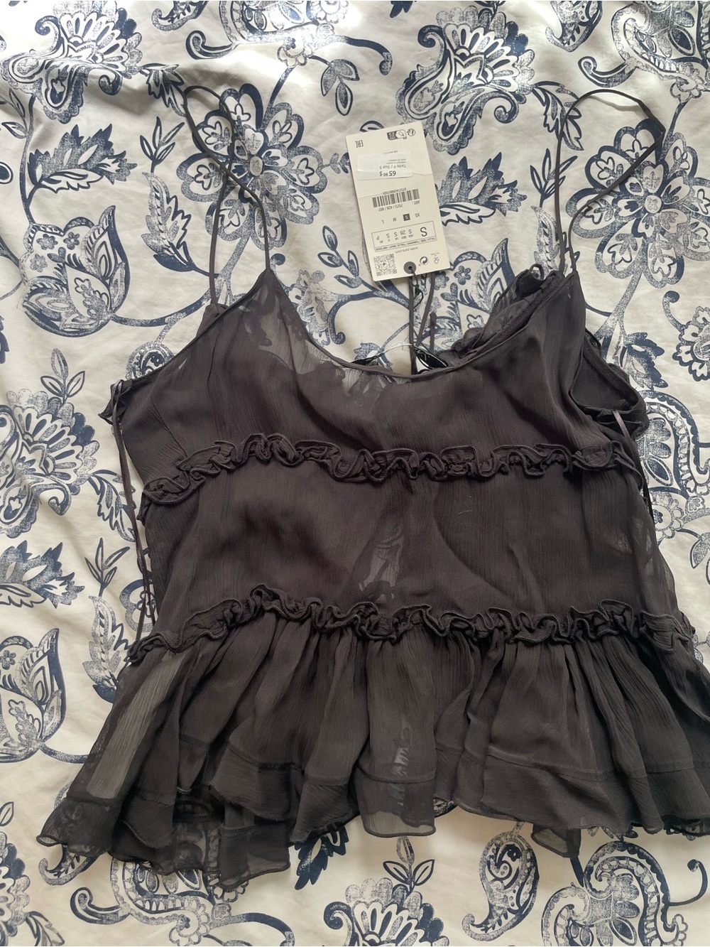 ZARA Semi-Sheer Ruffle Top - Picture 6 of 6